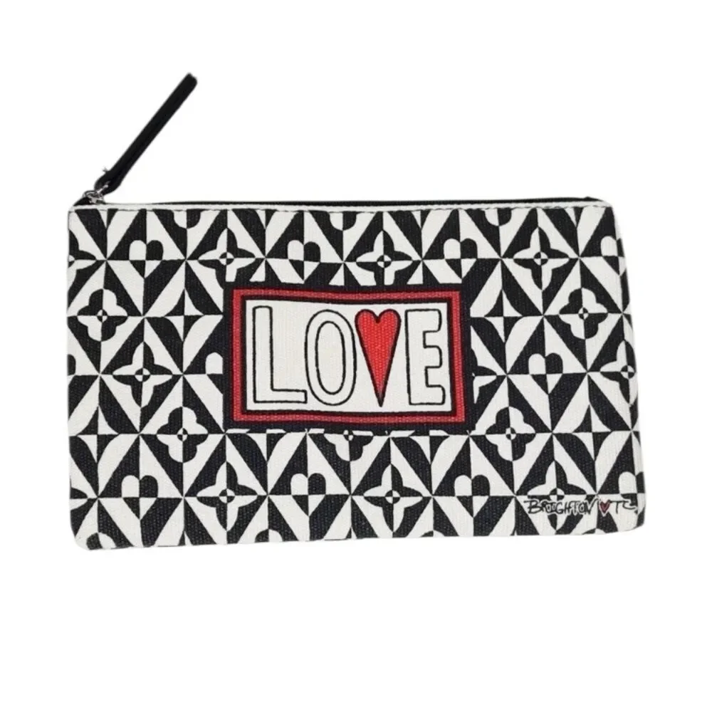Brighton LOVE Black And White Canvas Makeup Up Bag Clutch Valentine's Day NWOT